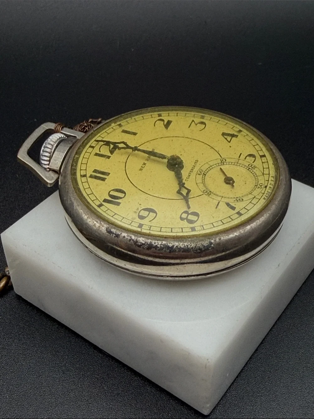 New Haven Compensated Pocket Watch WORKS! #W06 pocket chain vintage